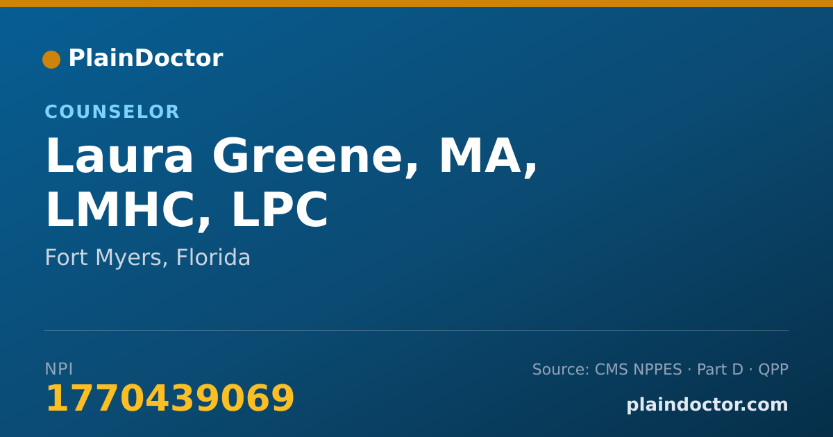 Shareable card for Laura Greene, MA, LMHC, LPC - Counselor, Fort Myers, FL
