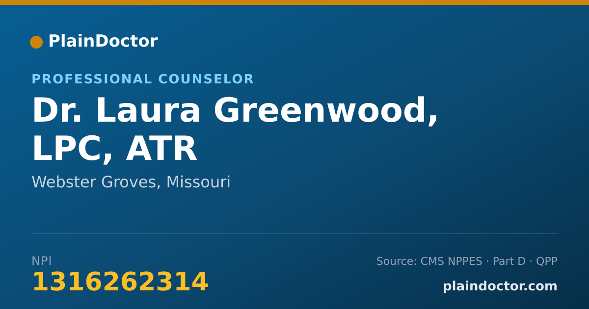 Shareable card for Laura Greenwood, LPC, ATR - Professional Counselor, Webster Groves, MO