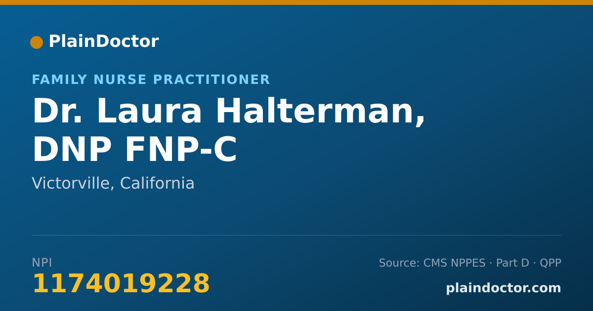 Shareable card for Laura Halterman, DNP FNP-C - Family Nurse Practitioner, Victorville, CA