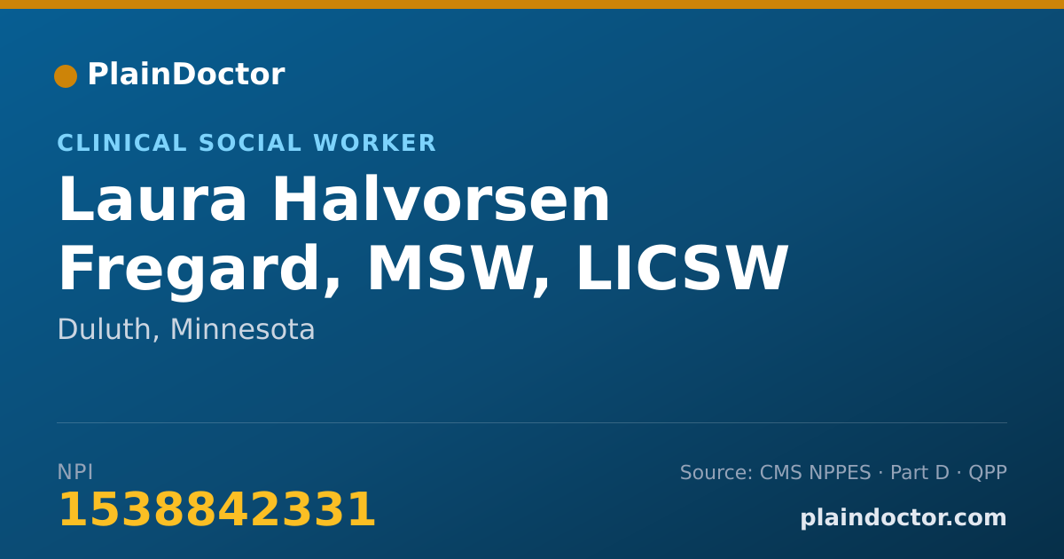 Shareable card for Laura Halvorsen Fregard, MSW, LICSW - Clinical Social Worker, Duluth, MN