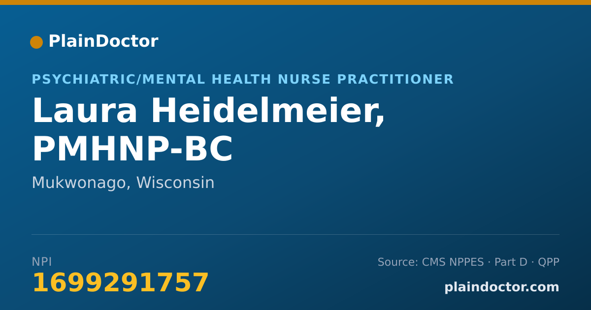 Shareable card for Laura Heidelmeier, PMHNP-BC - Psychiatric/Mental Health Nurse Practitioner, Oconomowoc, WI