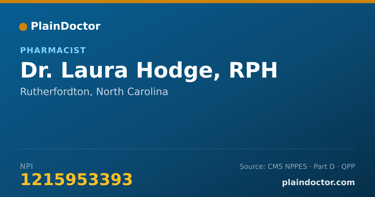 Shareable card for Laura Hodge, RPH - Pharmacist, Rutherfordton, NC