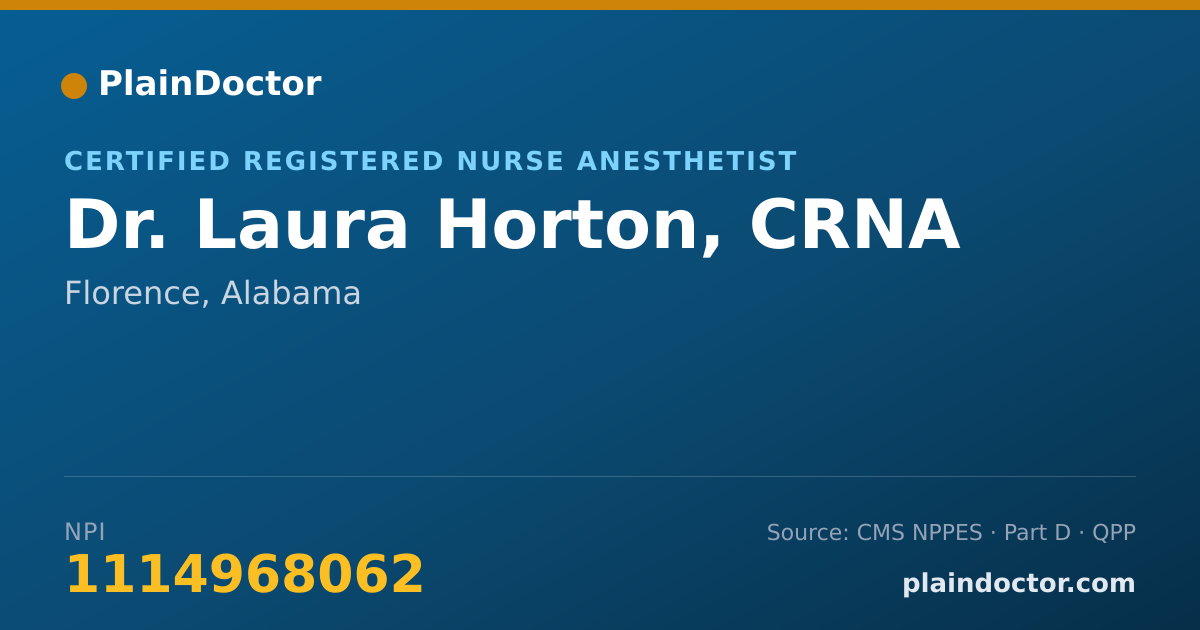 Shareable card for Laura Horton, CRNA - Certified Registered Nurse Anesthetist, Florence, AL