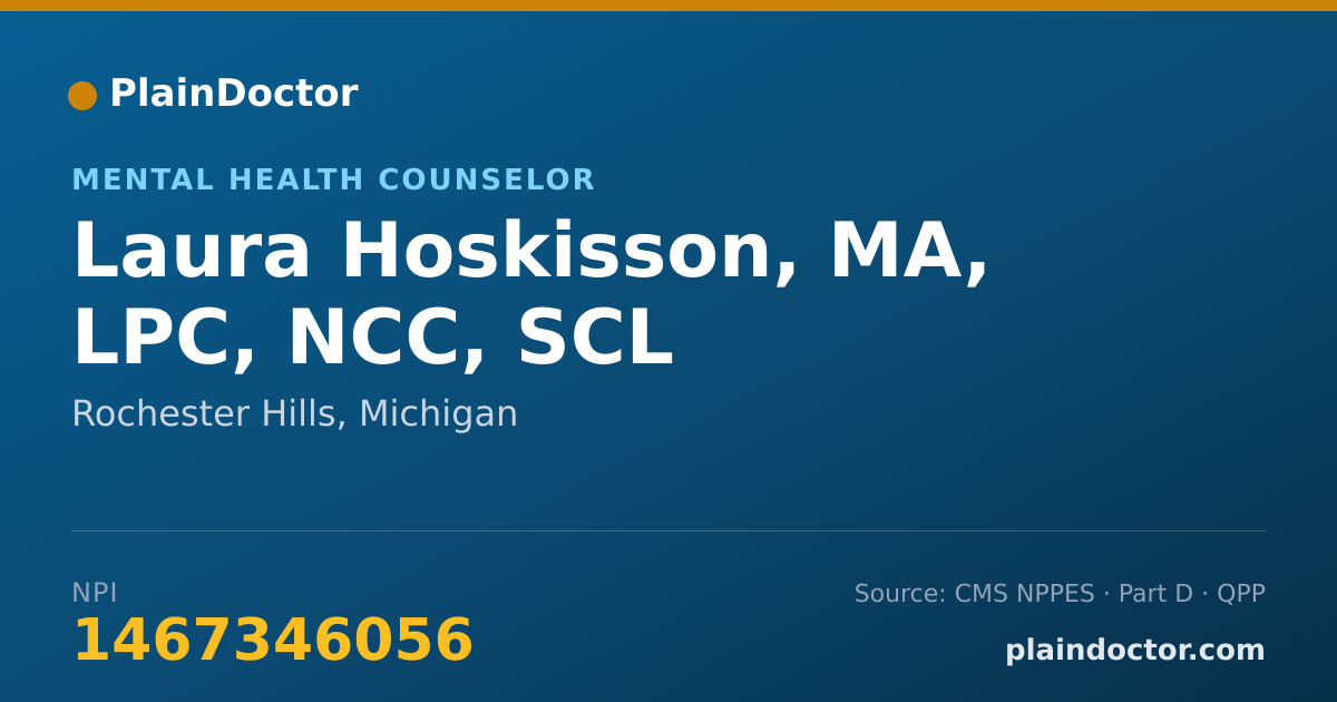 Shareable card for Laura Hoskisson, MA, LPC, NCC, SCL - Mental Health Counselor, Rochester Hills, MI