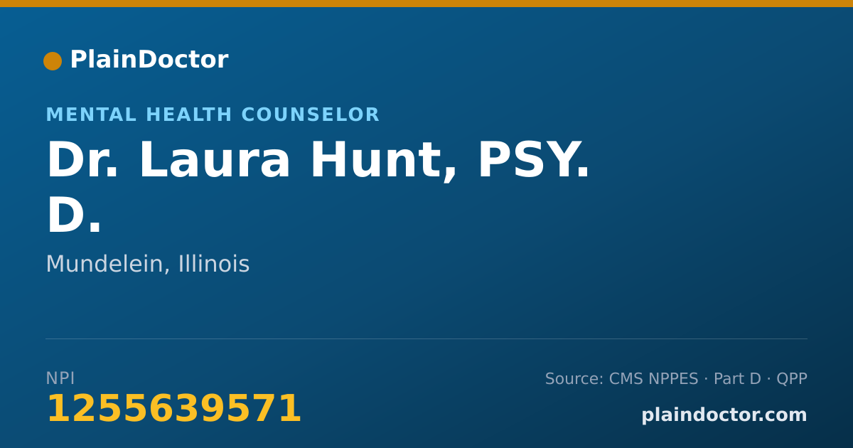 Shareable card for Laura Hunt, PSY. D. - Mental Health Counselor, Mundelein, IL