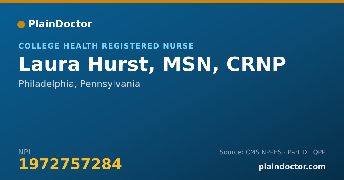 Shareable card for Laura Hurst, MSN, CRNP - College Health Registered Nurse, Philadelphia, PA