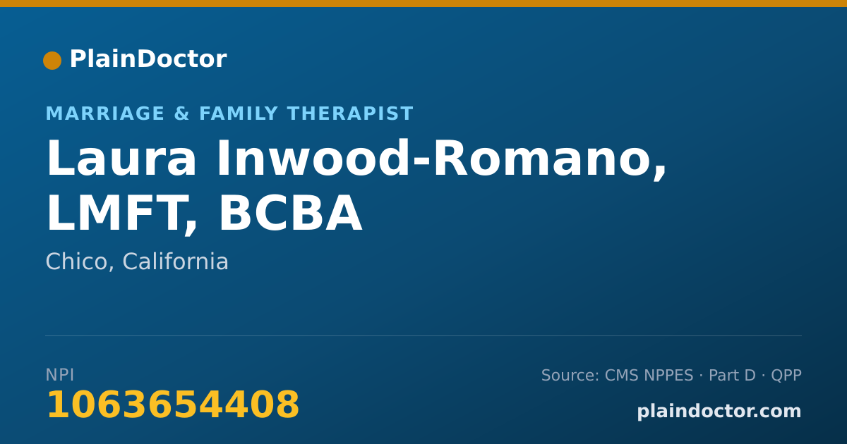 Shareable card for Laura Inwood-Romano, LMFT, BCBA - Marriage & Family Therapist, Chico, CA
