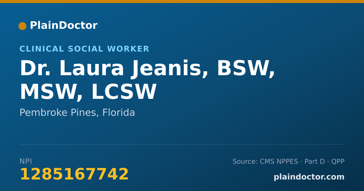 Shareable card for Laura Jeanis, BSW, MSW, LCSW - Clinical Social Worker, Pembroke Pines, FL