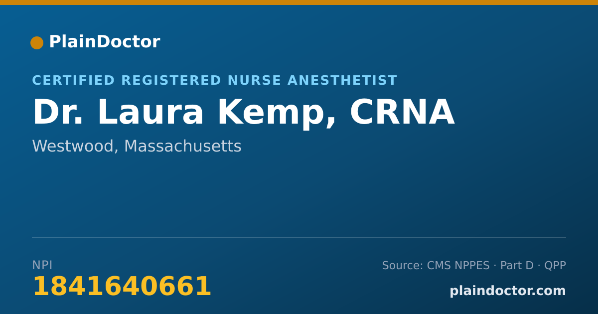 Shareable card for Laura Kemp, CRNA - Certified Registered Nurse Anesthetist, Westwood, MA