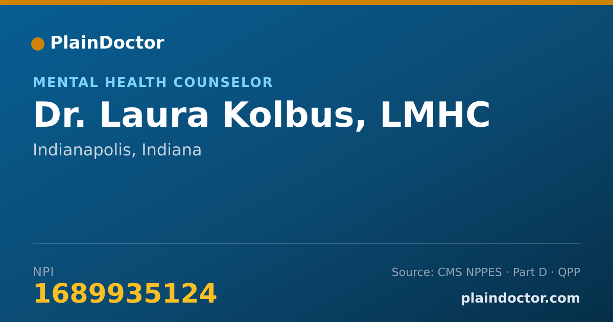 Shareable card for Laura Kolbus, LMHC - Mental Health Counselor, Indianapolis, IN