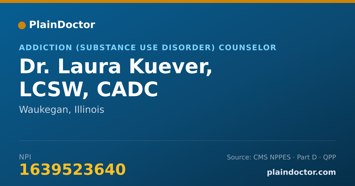Shareable card for Laura Kuever, LCSW, CADC - Addiction (Substance Use Disorder) Counselor, Waukegan, IL