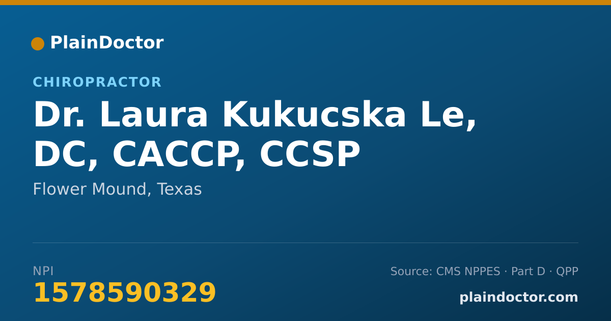 Shareable card for Laura Kukucska Le, DC, CACCP, CCSP - Chiropractor, Flower Mound, TX