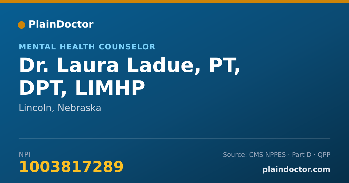 Shareable card for Laura Ladue, PT, DPT, LIMHP - Mental Health Counselor, Lincoln, NE