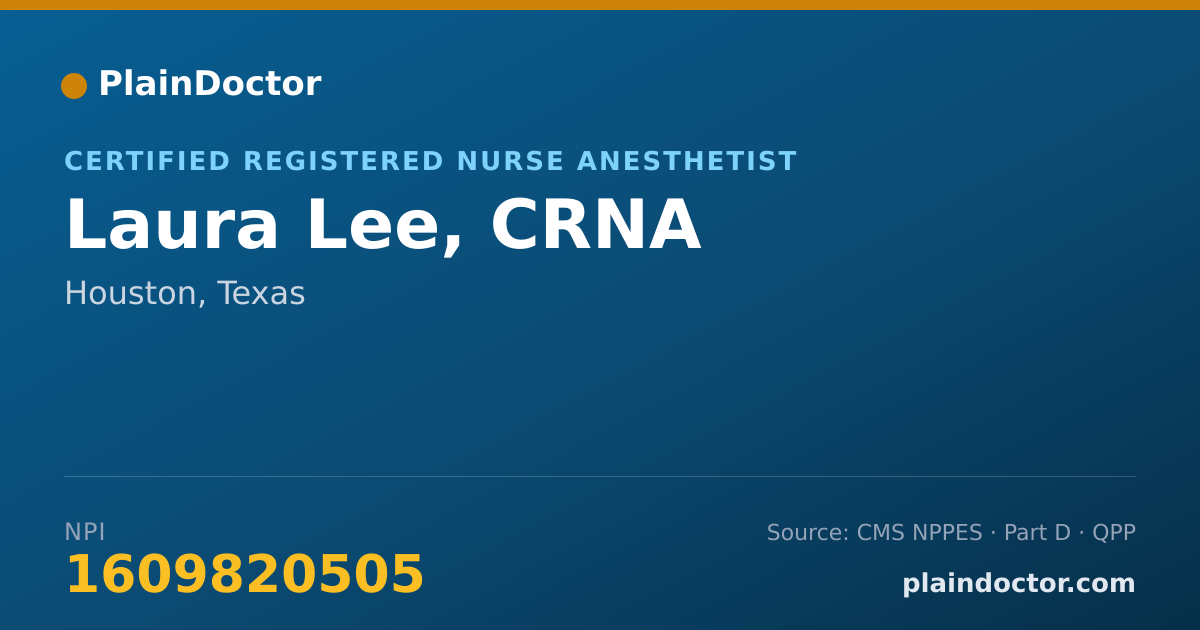 Shareable card for Laura Lee, CRNA - Certified Registered Nurse Anesthetist, Houston, TX