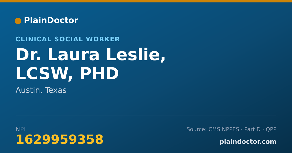 Shareable card for Laura Leslie, LCSW, PHD - Clinical Social Worker, Austin, TX