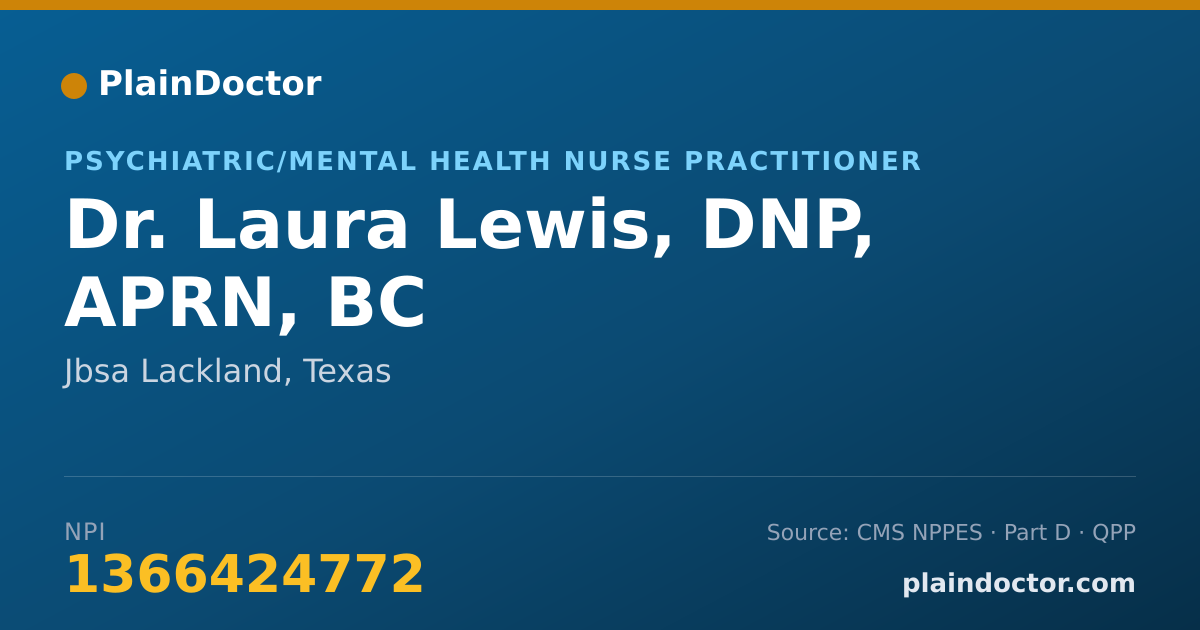 Shareable card for Laura Lewis, DNP, APRN, BC - Psychiatric/Mental Health Nurse Practitioner, Jbsa Lackland, TX