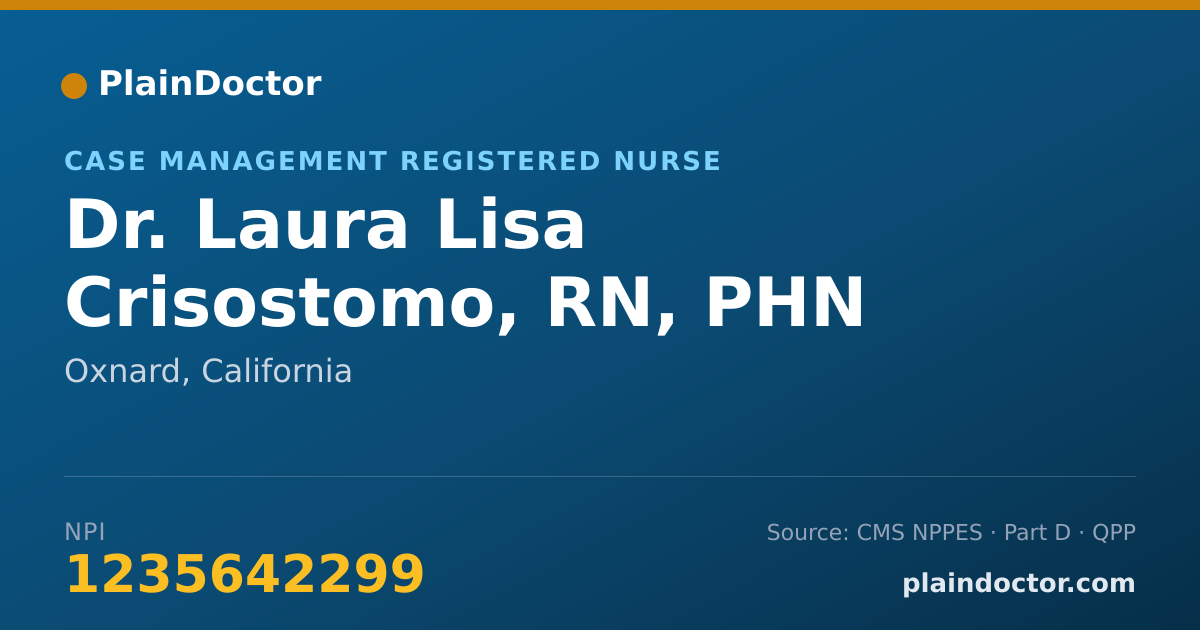 Shareable card for Laura Lisa Crisostomo, RN, PHN - Case Management Registered Nurse, Oxnard, CA