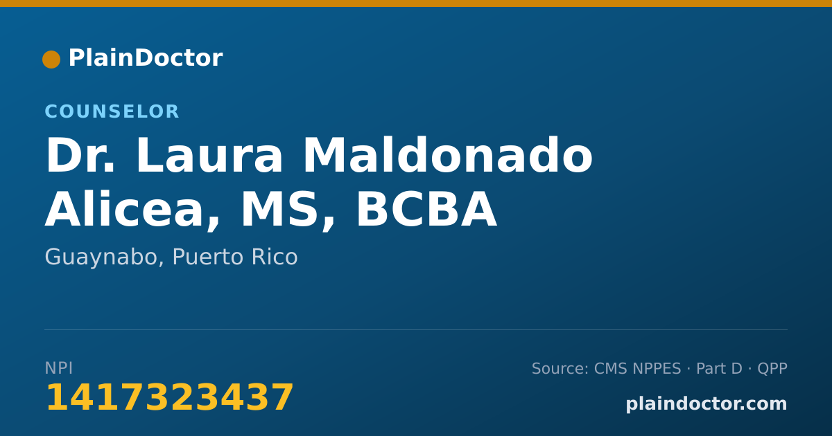 Shareable card for Laura Maldonado Alicea, MS, BCBA - Counselor, Guaynabo, PR