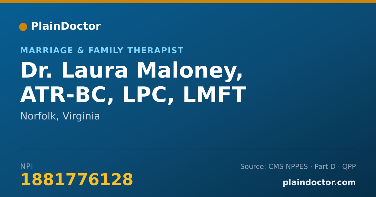 Shareable card for Laura Maloney, ATR-BC, LPC, LMFT - Marriage & Family Therapist, Norfolk, VA