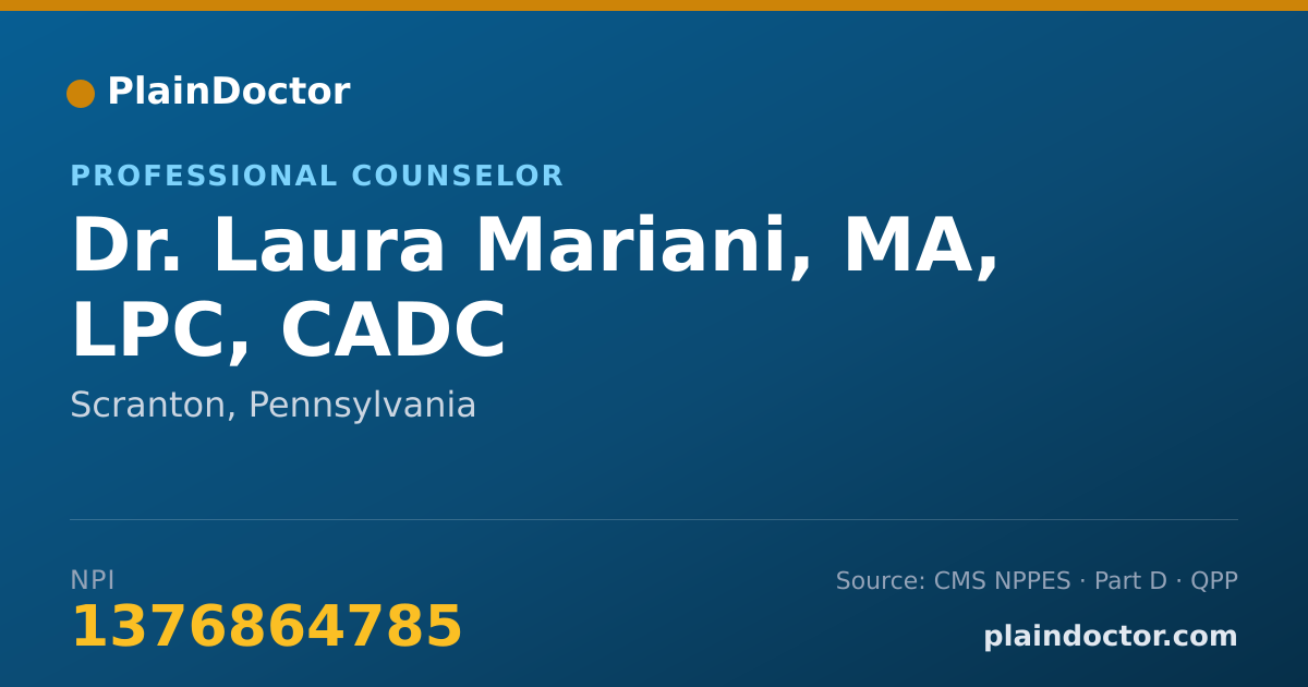Shareable card for Laura Mariani, MA, LPC, CADC - Professional Counselor, Scranton, PA