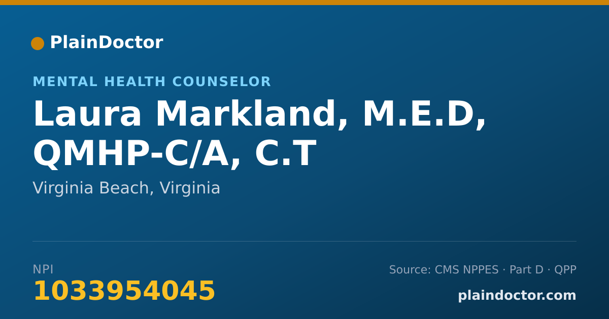 Shareable card for Laura Markland, M.E.D, QMHP-C/A, C.T - Mental Health Counselor, Virginia Beach, VA