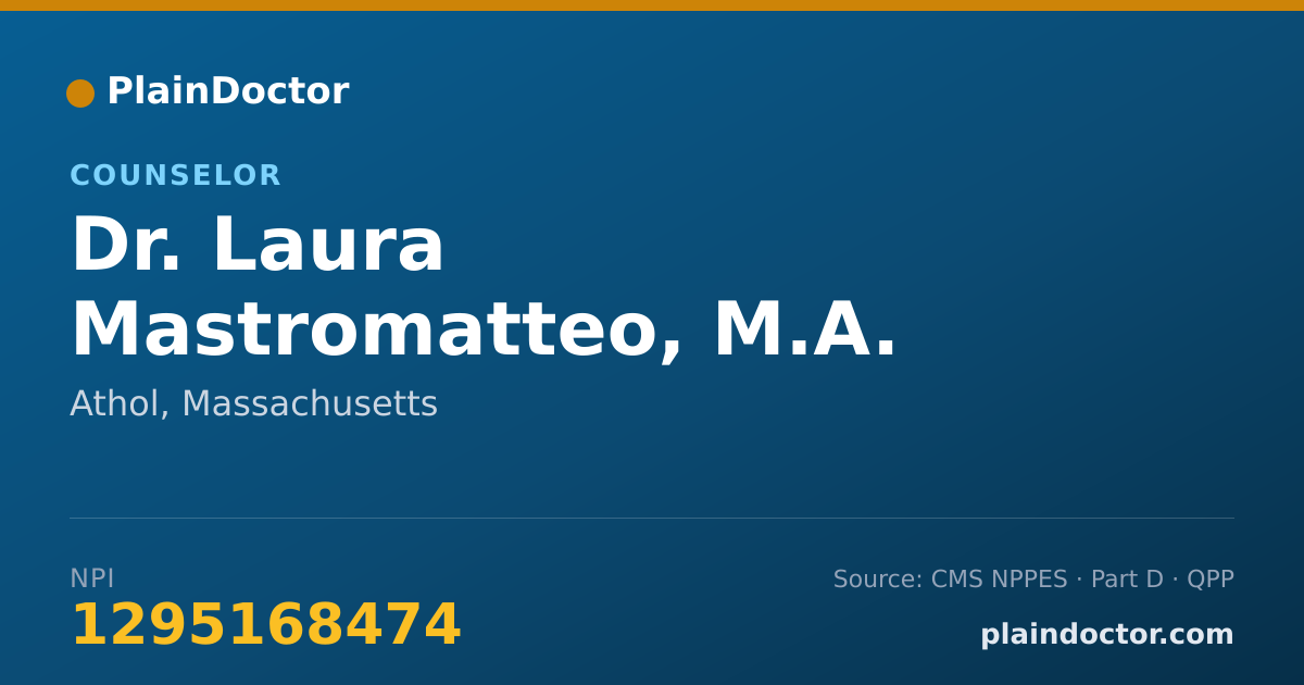 Shareable card for Laura Mastromatteo, M.A. - Counselor, Athol, MA