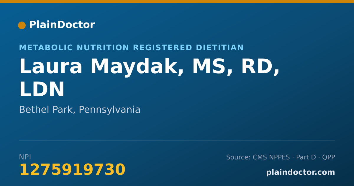 Shareable card for Laura Maydak, MS, RD, LDN - Metabolic Nutrition Registered Dietitian, Bethel Park, PA