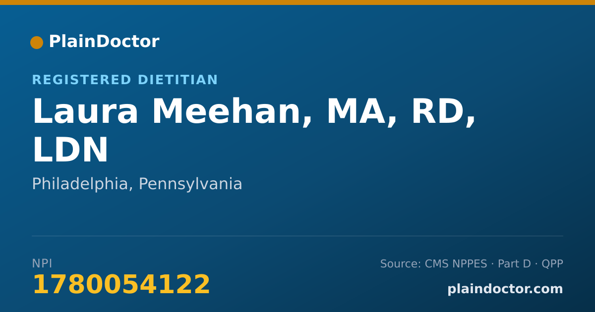 Shareable card for Laura Meehan, MA, RD, LDN - Registered Dietitian, Philadelphia, PA