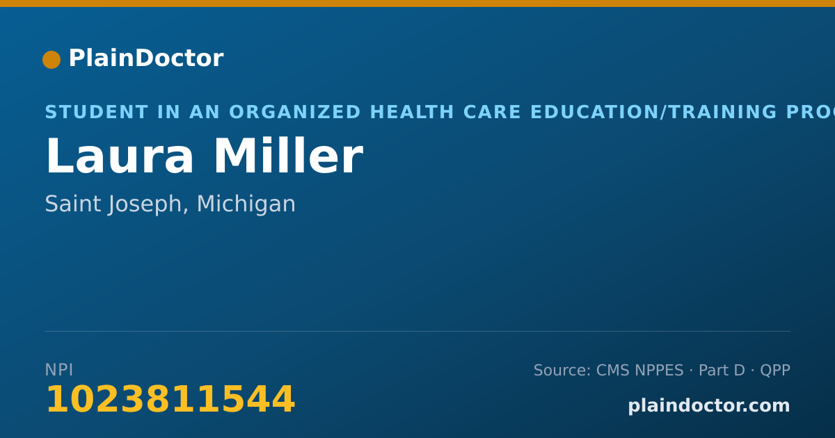 Shareable card for Laura Miller - Student in an Organized Health Care Education/Training Program, Saint Joseph, MI