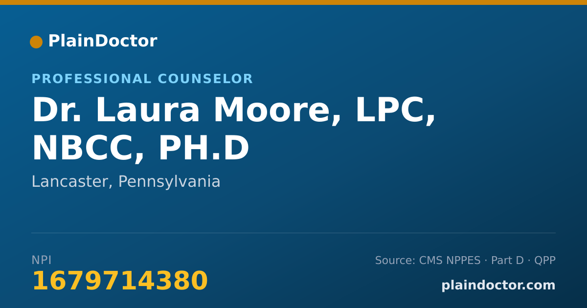 Shareable card for Laura Moore, LPC, NBCC, PH.D - Professional Counselor, Lancaster, PA