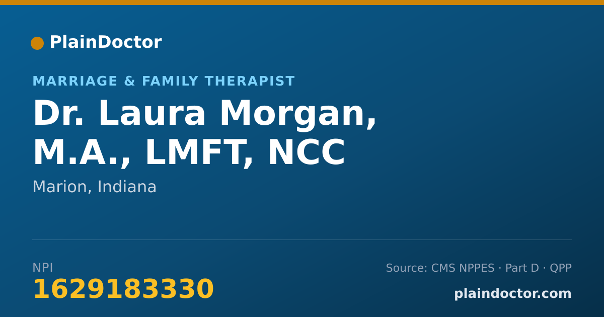 Shareable card for Laura Morgan, M.A., LMFT, NCC - Marriage & Family Therapist, Marion, IN