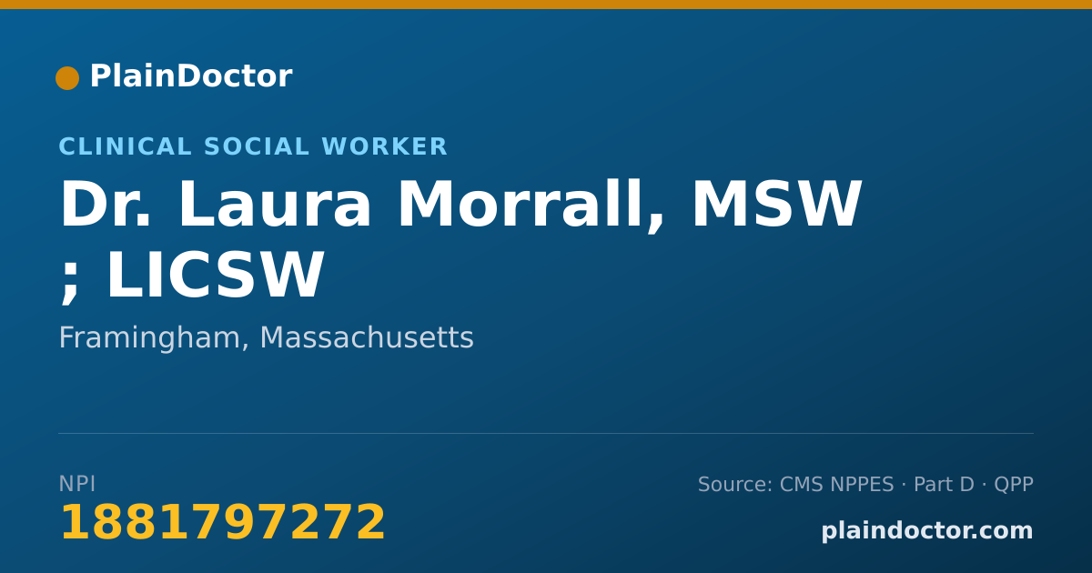 Shareable card for Laura Morrall, MSW ; LICSW - Clinical Social Worker, Framingham, MA
