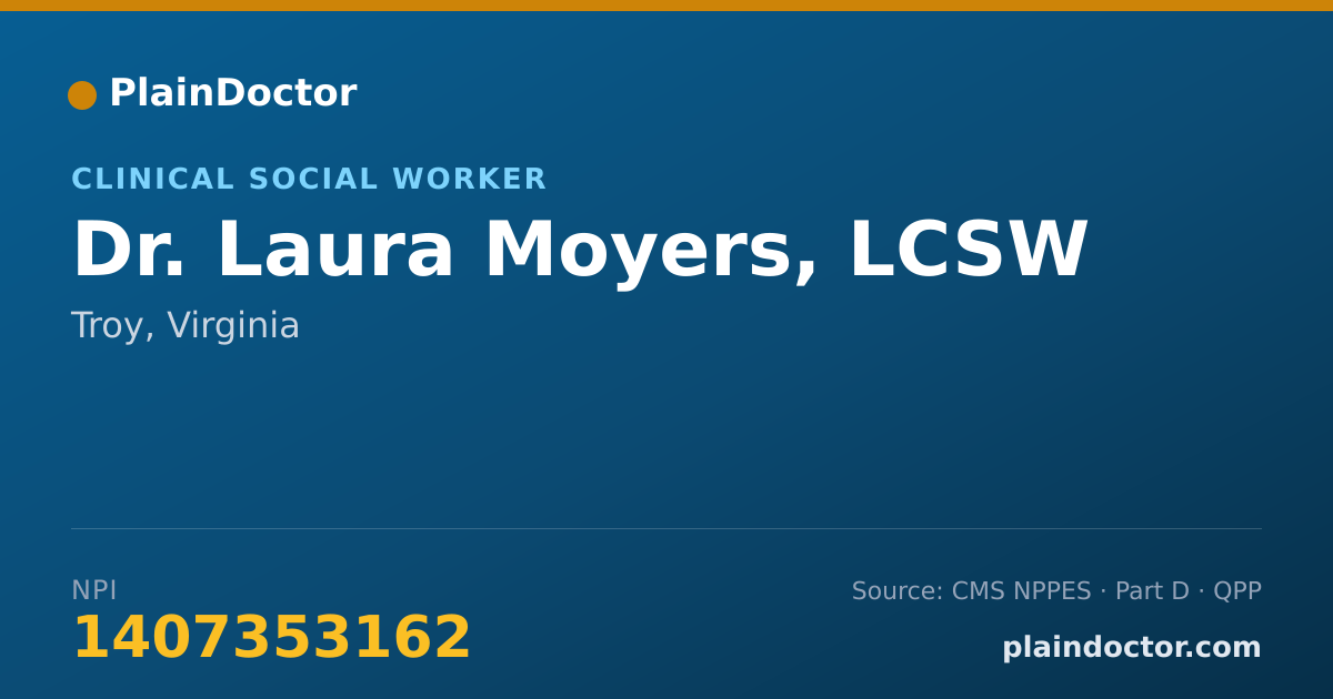Shareable card for Laura Moyers, LCSW - Clinical Social Worker, Troy, VA