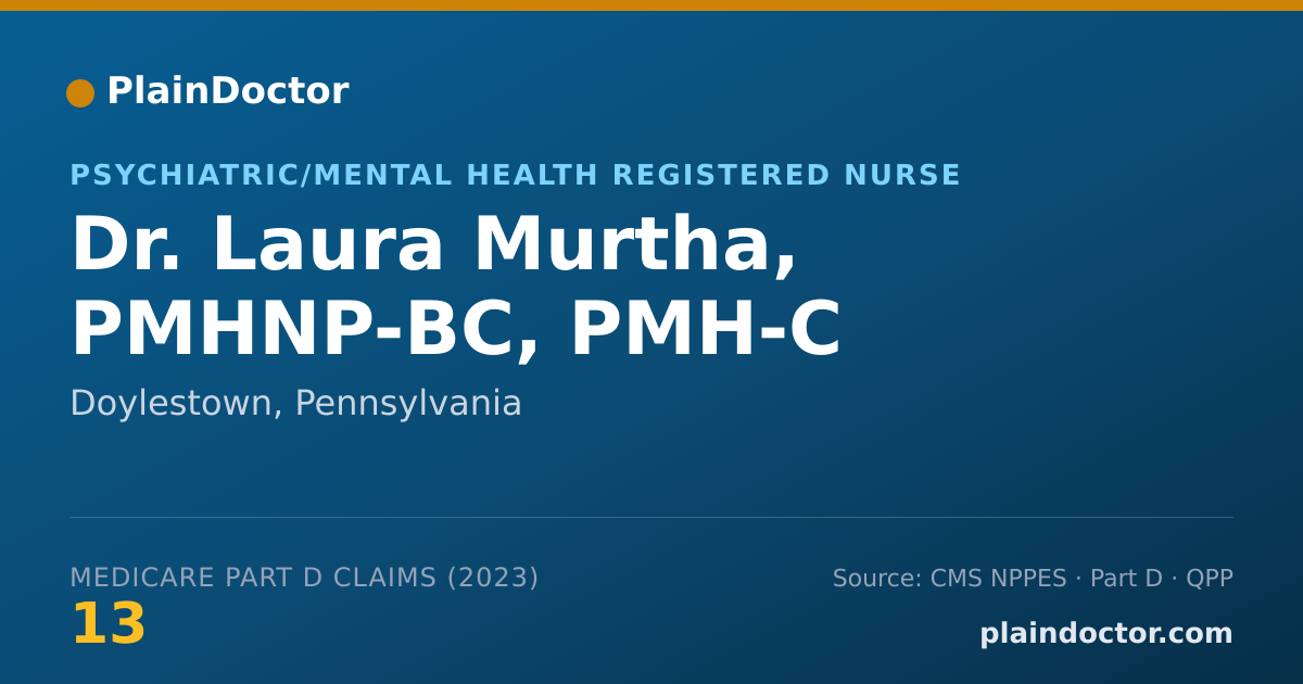 Shareable card for Laura Murtha, PMHNP-BC, PMH-C - Psychiatric/Mental Health Registered Nurse, Doylestown, PA