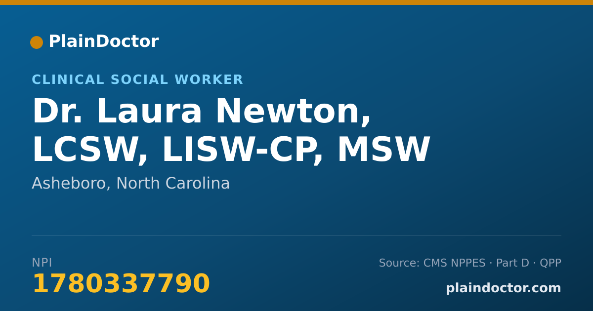 Shareable card for Laura Newton, LCSW, LISW-CP, MSW - Clinical Social Worker, Asheboro, NC