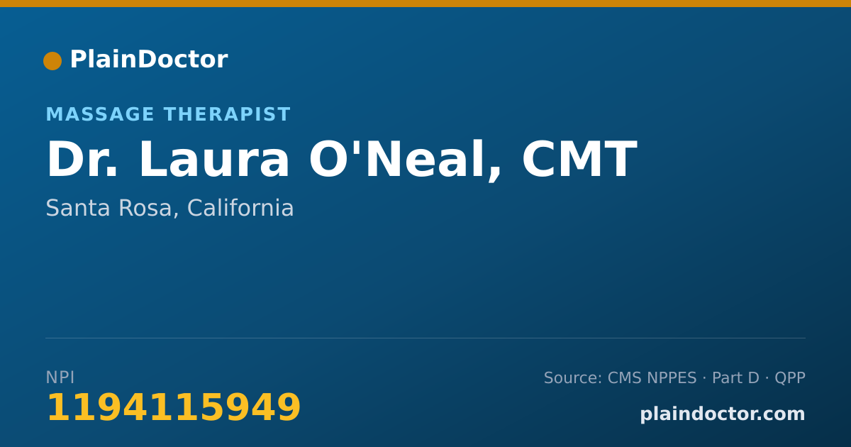 Shareable card for Laura O'Neal, CMT - Massage Therapist, Santa Rosa, CA