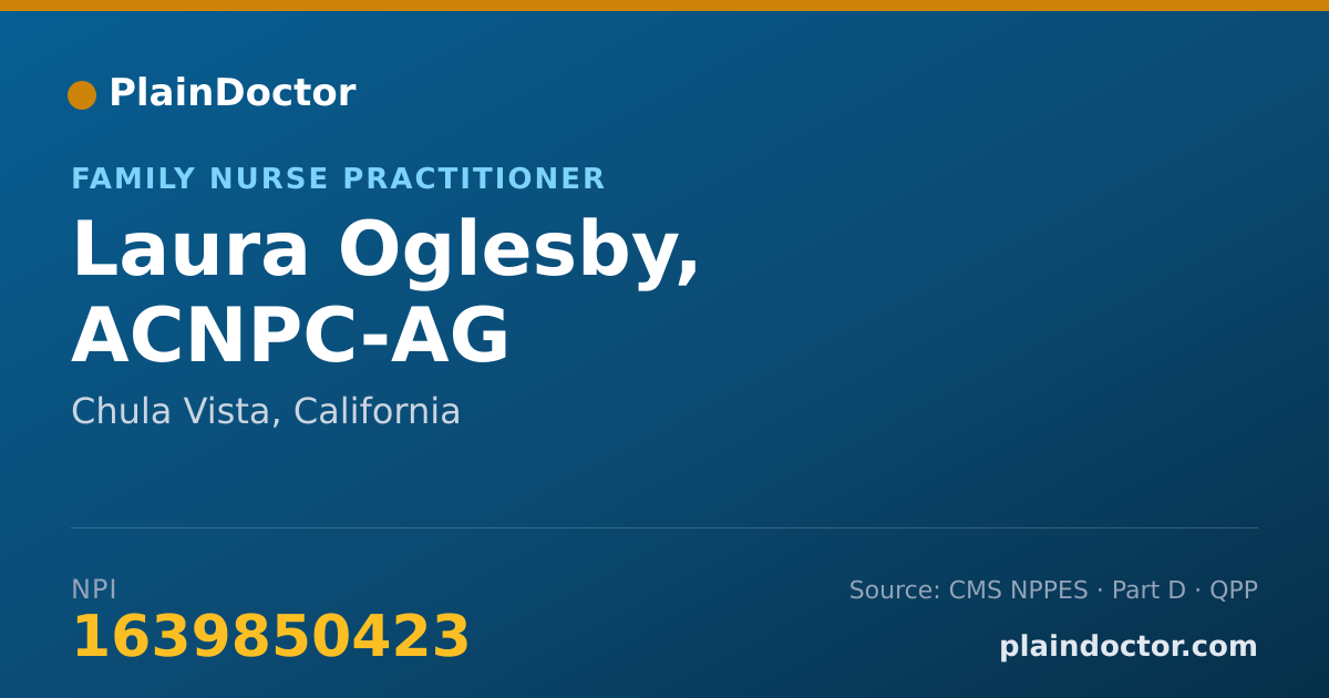 Shareable card for Laura Oglesby, ACNPC-AG - Family Nurse Practitioner, Chula Vista, CA