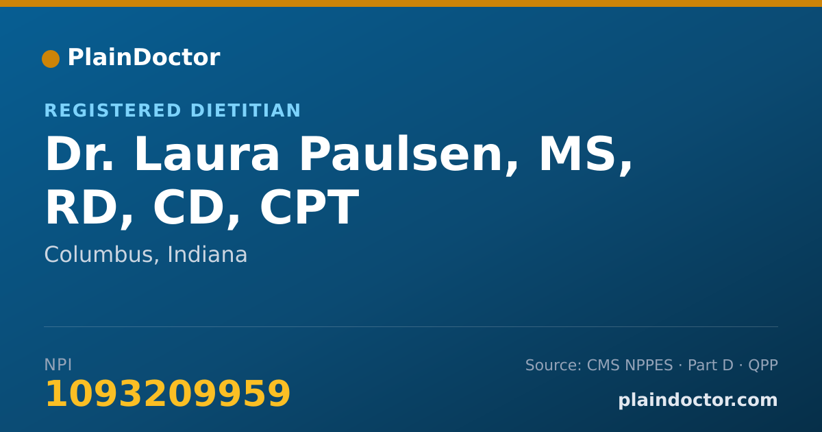 Shareable card for Laura Paulsen, MS, RD, CD, CPT - Registered Dietitian, Columbus, IN