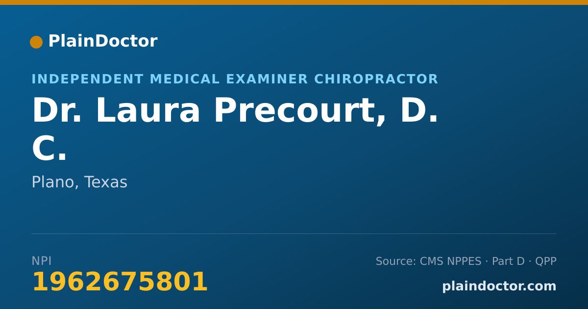 Shareable card for Laura Precourt, D. C. - Independent Medical Examiner Chiropractor, Plano, TX