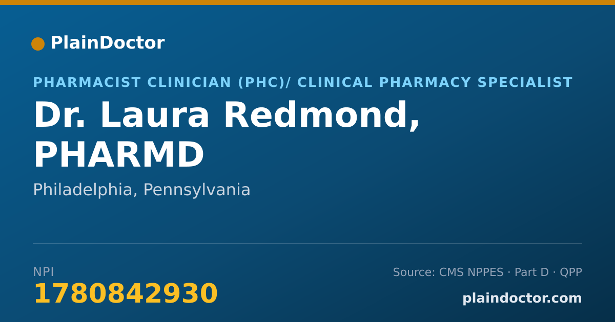 Shareable card for Laura Redmond, PHARMD - Pharmacist Clinician (PhC)/ Clinical Pharmacy Specialist, Philadelphia, PA
