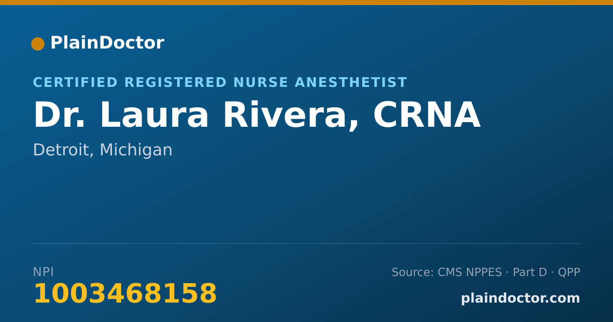 Shareable card for Laura Rivera, CRNA - Certified Registered Nurse Anesthetist, Detroit, MI