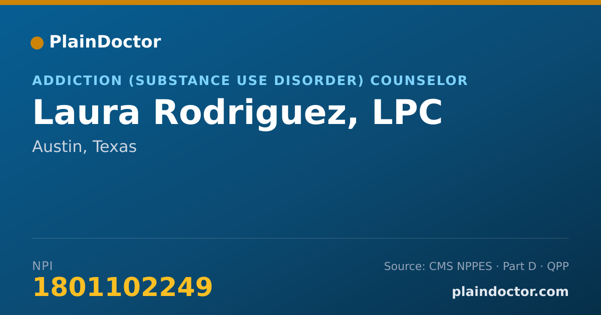 Shareable card for Laura Rodriguez, LPC - Addiction (Substance Use Disorder) Counselor, Austin, TX