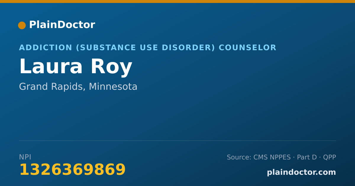 Shareable card for Laura Roy - Addiction (Substance Use Disorder) Counselor, Grand Rapids, MN