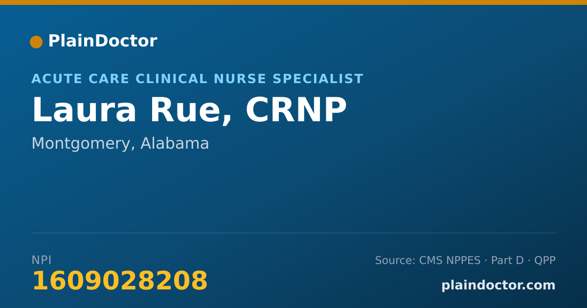 Shareable card for Laura Rue, CRNP - Acute Care Clinical Nurse Specialist, Montgomery, AL