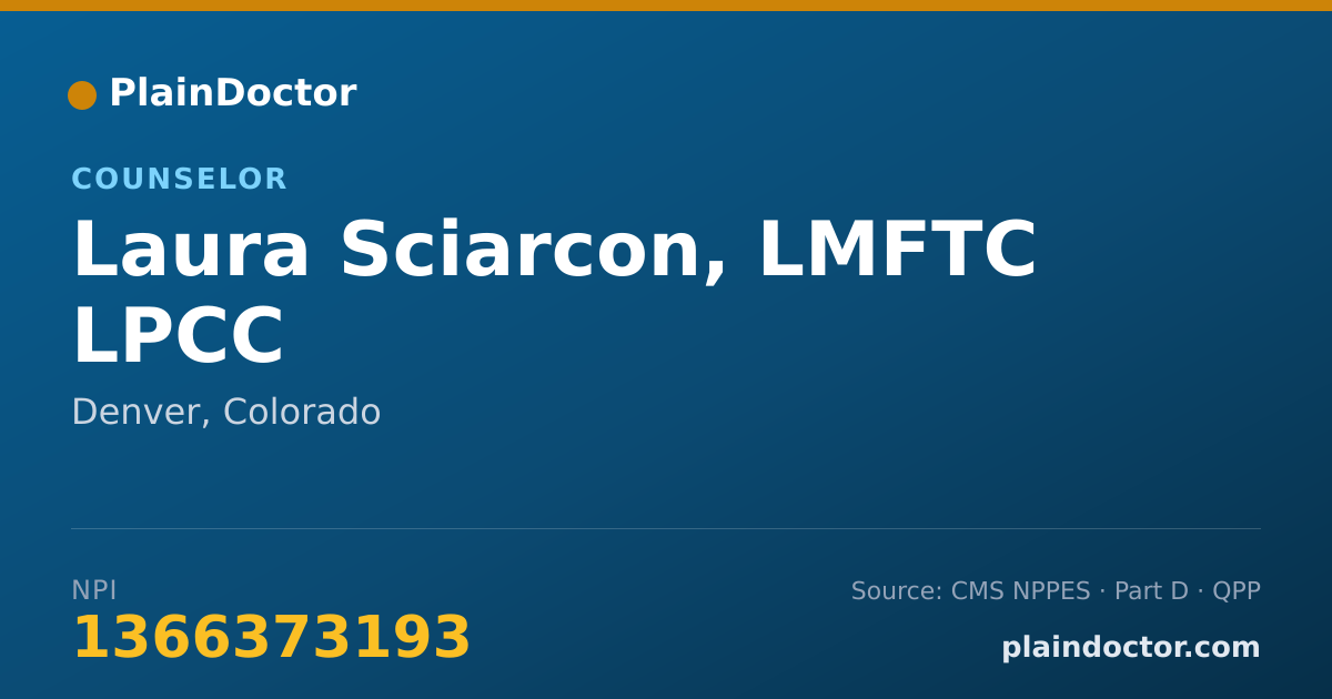 Shareable card for Laura Sciarcon, LMFTC LPCC - Counselor, Denver, CO
