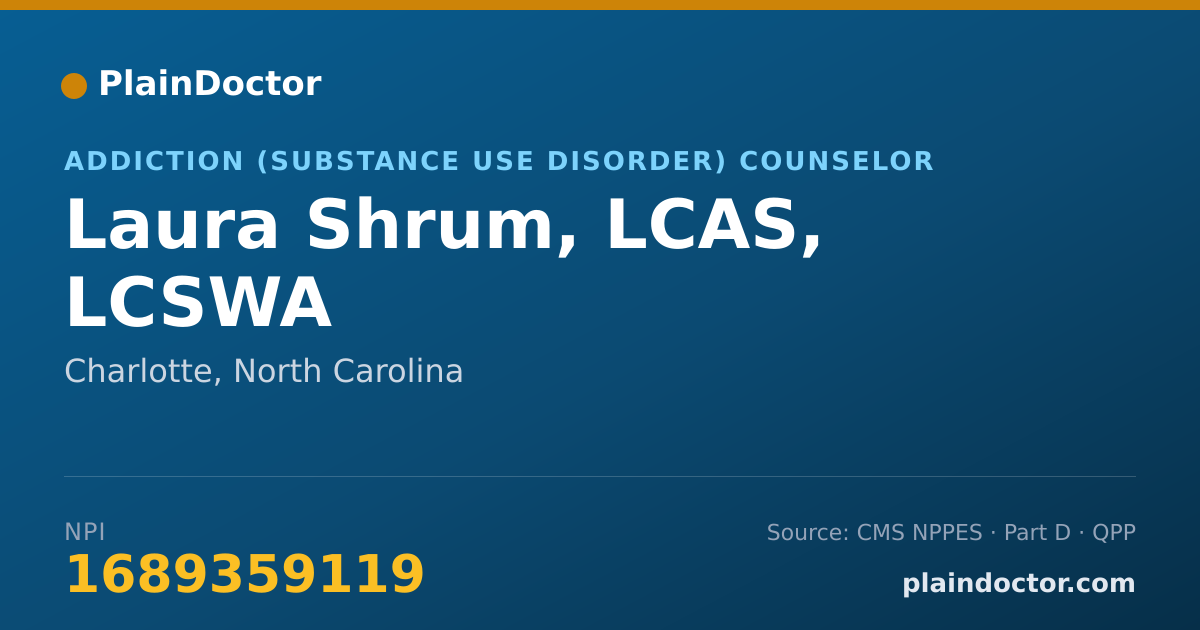 Shareable card for Laura Shrum, LCAS, LCSWA - Addiction (Substance Use Disorder) Counselor, Charlotte, NC