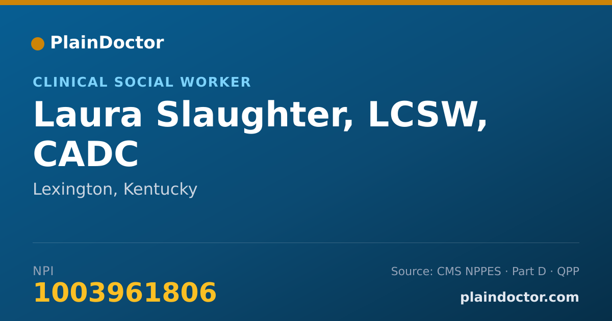 Shareable card for Laura Slaughter, LCSW, CADC - Addiction (Substance Use Disorder) Counselor, Lexington, KY