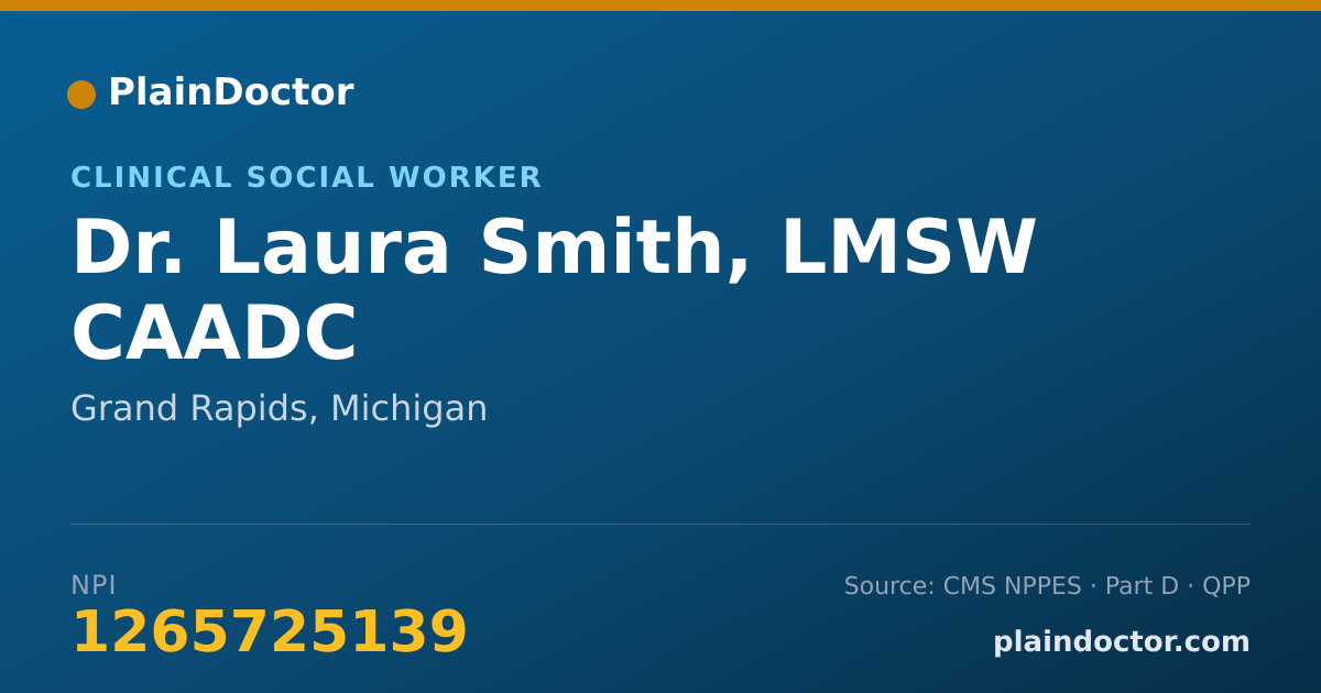 Shareable card for Laura Smith, LMSW CAADC - Clinical Social Worker, Grand Rapids, MI