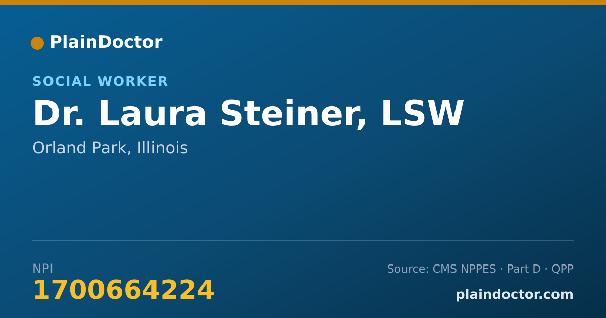 Shareable card for Laura Steiner, LSW - Social Worker, Orland Park, IL