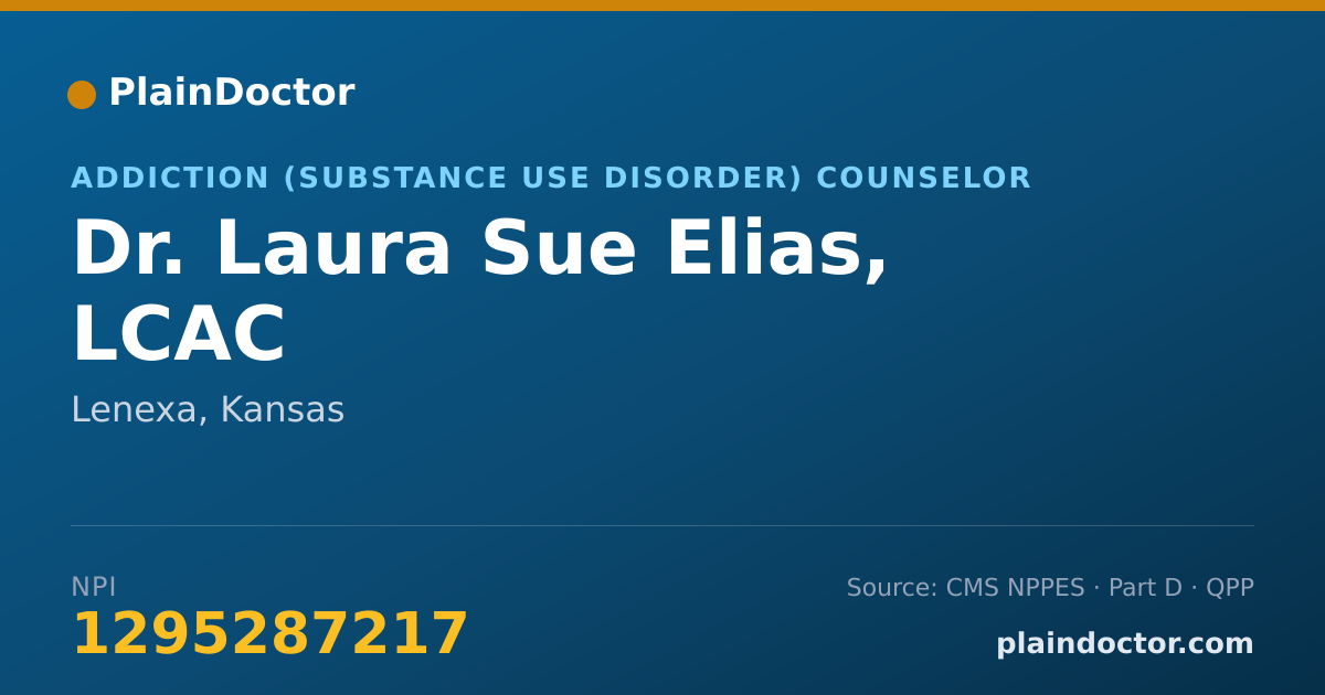 Shareable card for Laura Sue Elias, LCAC - Addiction (Substance Use Disorder) Counselor, Lenexa, KS